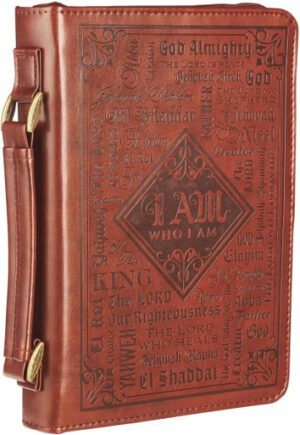 Christian Art Gifts Men's Classic Bible Cover Names of God Exodus 34:6, Brown Faux Leather, XL